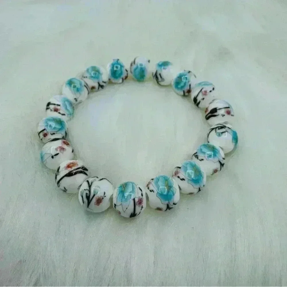 Chinese-Style Ceramic Lotus Beaded Bracelet